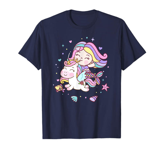 Unicorn kisses Mermaid wishes | Birthday Girl T-Shirt