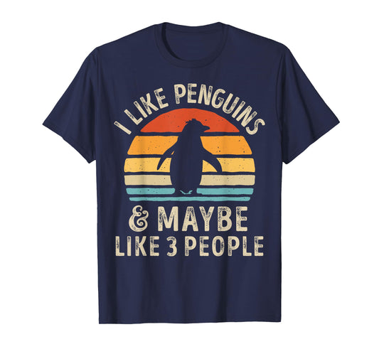 I Like Penguins and Maybe 3 People Funny Penguin Retro Bird T-Shirt