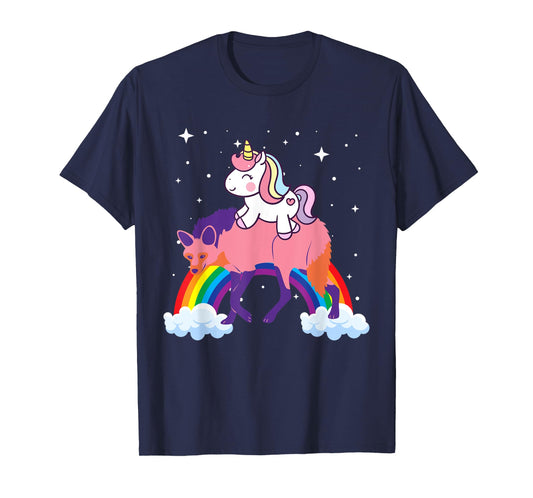 Unicorn Riding Wolf Boys Girls Men Women Kids Teens Rainbow T-Shirt