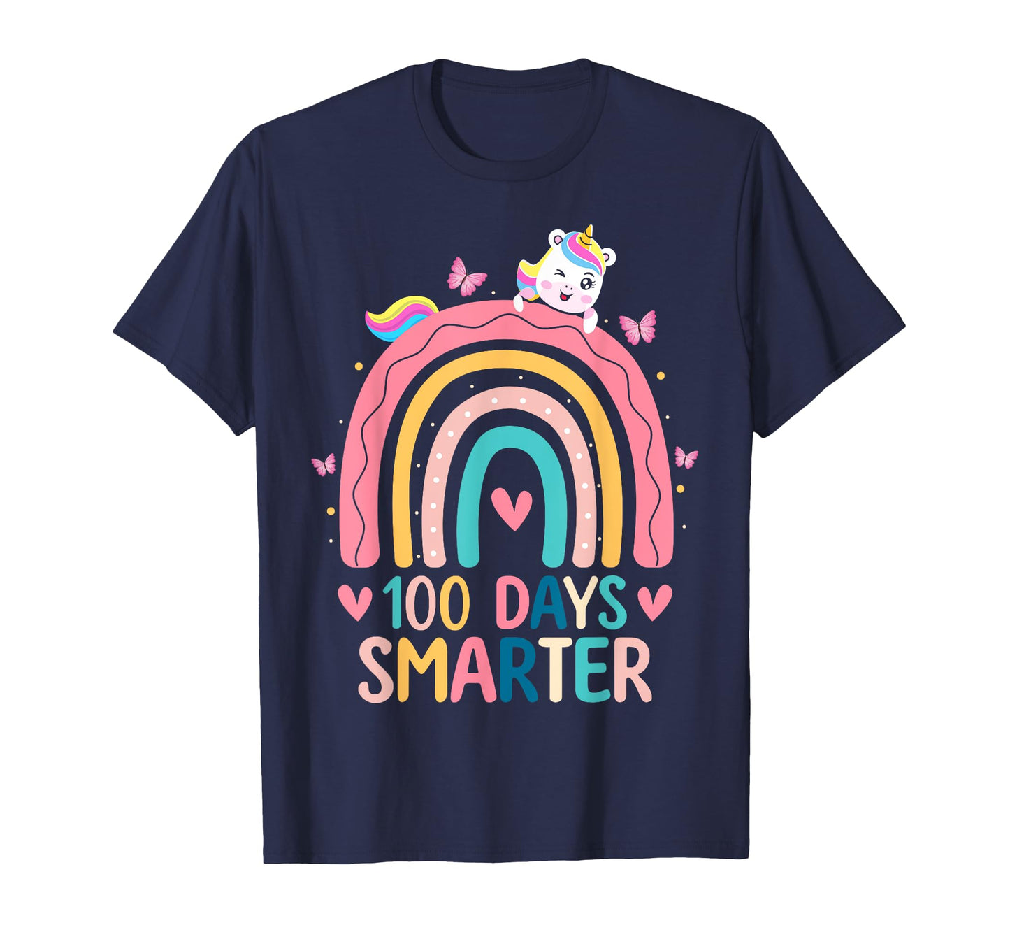 100 Days Smarter Rainbow Unicorn Girls 100th Day of School T-Shirt