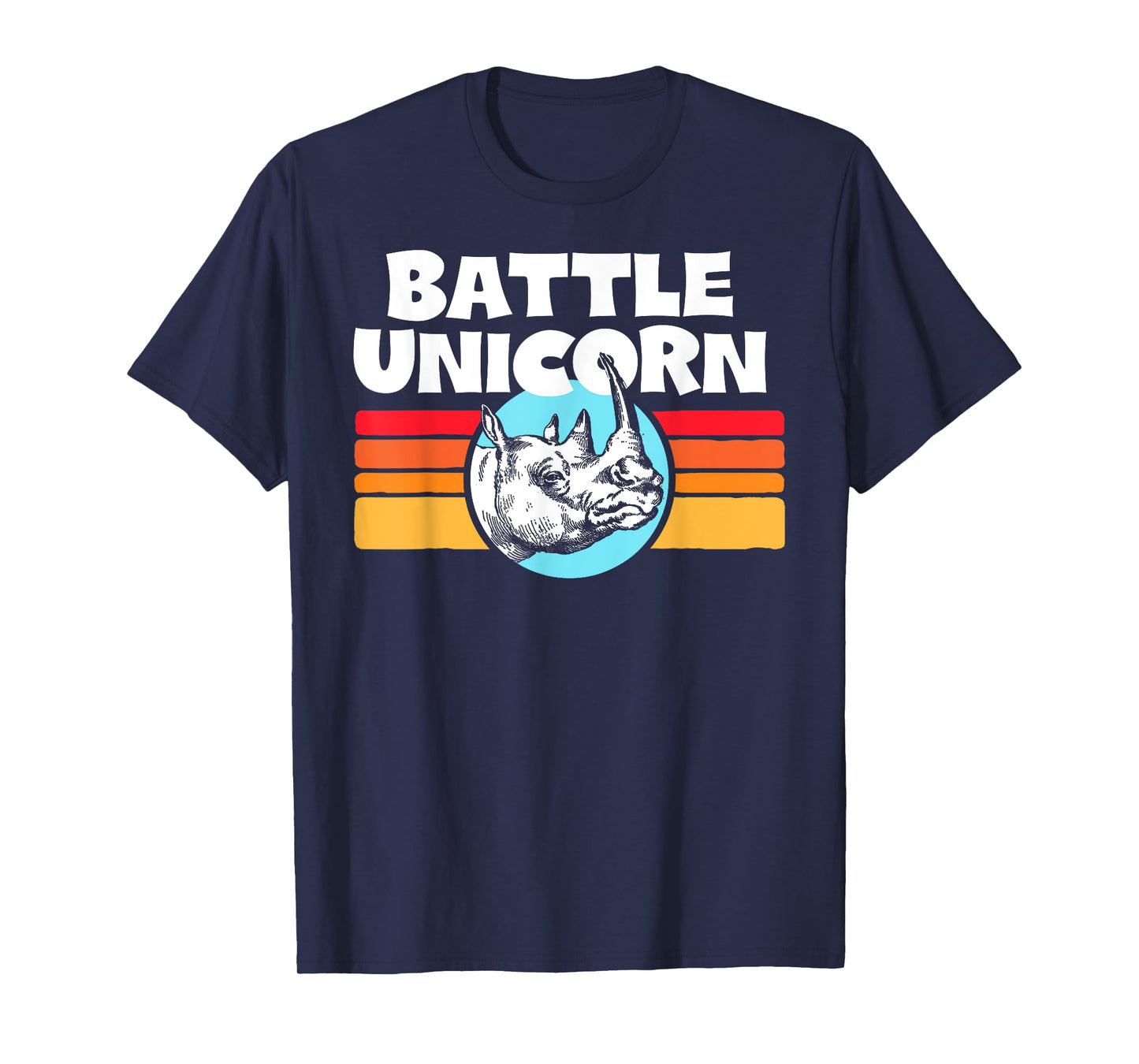 Battle Unicorn! Funny Retro 80s Rainbow Rhino Rhinoceros T-Shirt