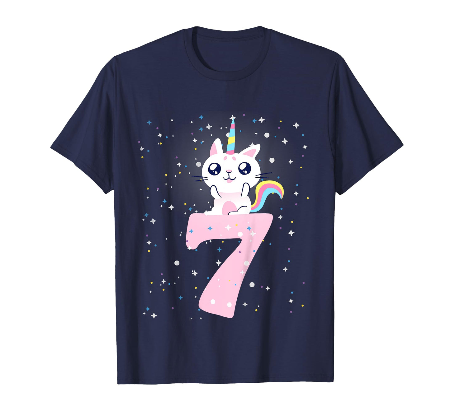 Kids 7th birthday girl outfit unicorn cat T-Shirt
