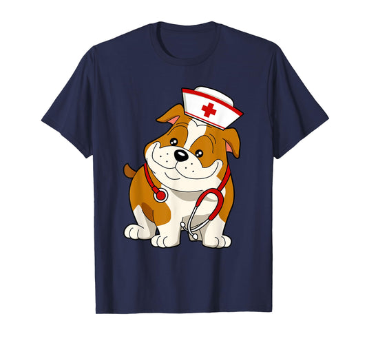 Bulldog Dog Nurse appreciation International Nurse Day Men Women Kids T-Shirt
