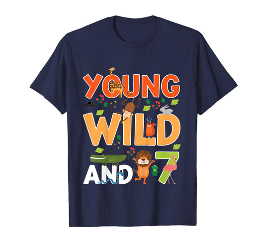 Kids 7 year old wild zoo theme birthday animals safari jungle boy T-Shirt