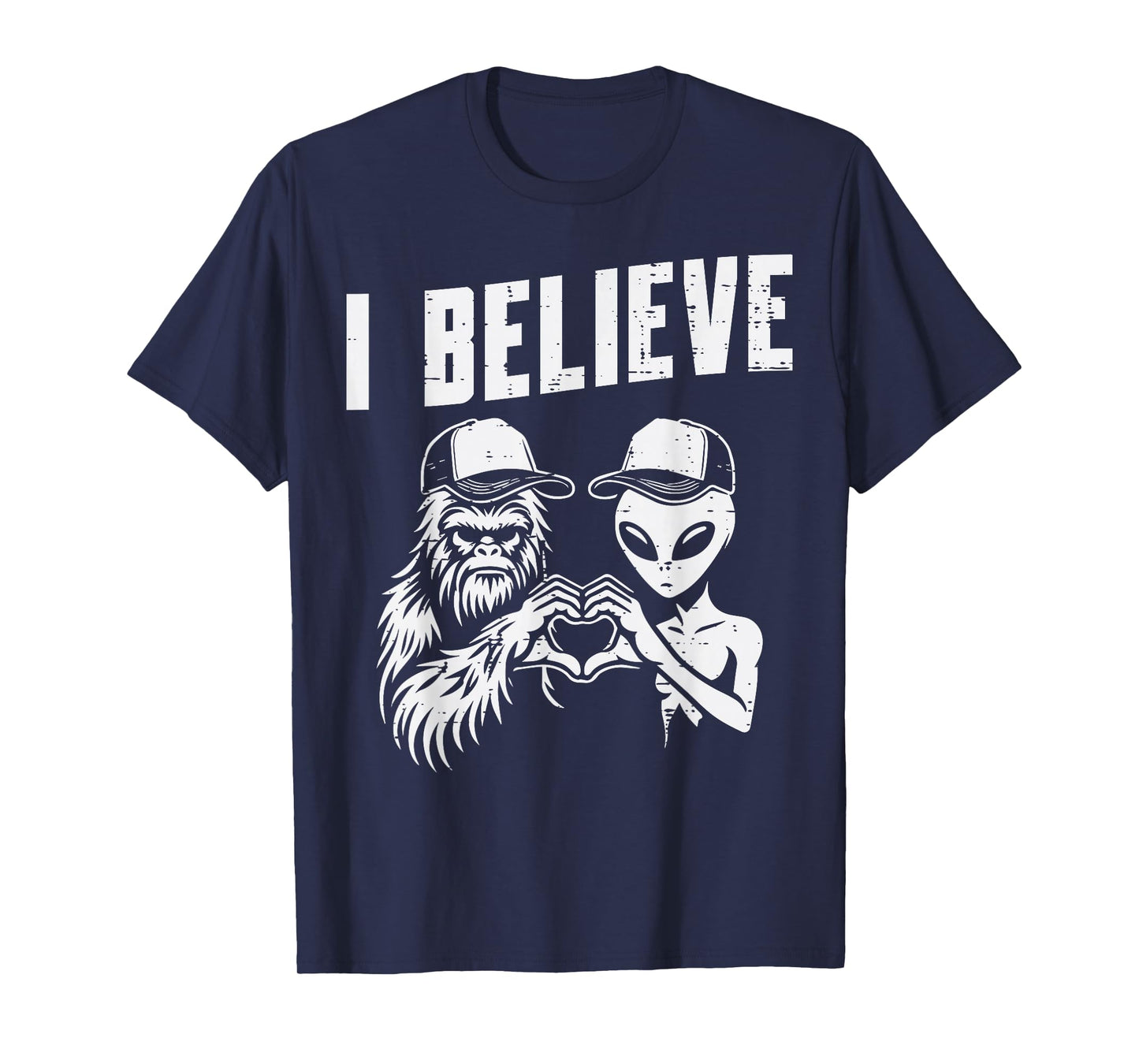 Bigfoot Alien Heart Hand I Believe Sasquatch Women Men Kids T-Shirt