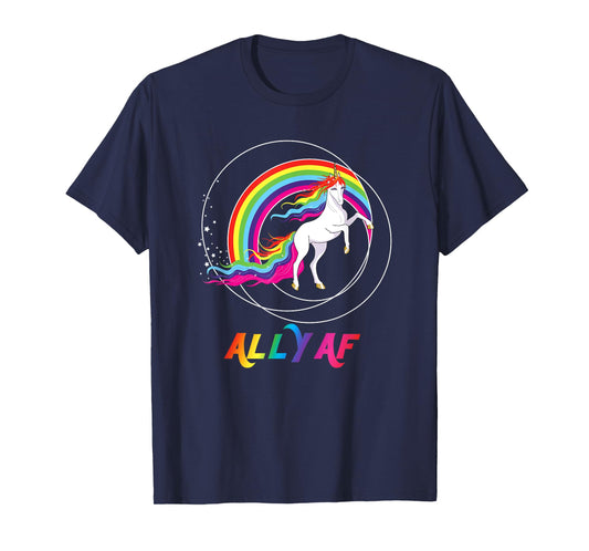 Proud Ally AF Gay Pride Allies Rainbow Pride Flag Unicorn T-Shirt