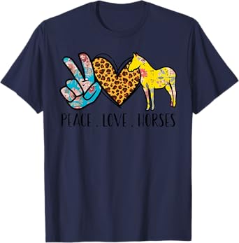 Peace Love Horses Riding Equestrian Gypsy Hippie Women Girls T-Shirt