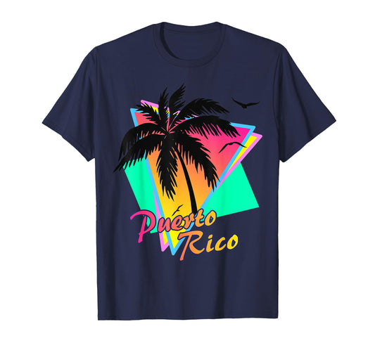 Puerto Rico 80s Tropical Summer Beach Palm Tree Sunset Men Women Kids T-Shirt