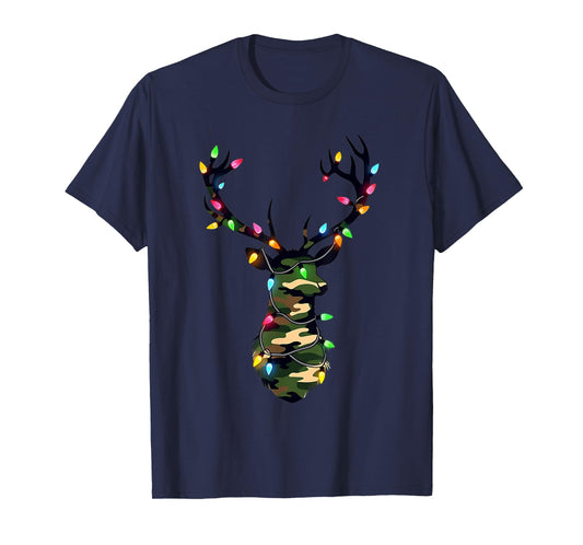 Christmas Holiday Camo Deer Hunting Reindeer Xmas Lights T-Shirt