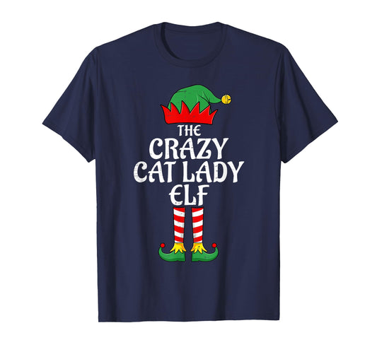 The Crazy Cat Lady Elf Christmas Family Matching Xmas Funny T-Shirt