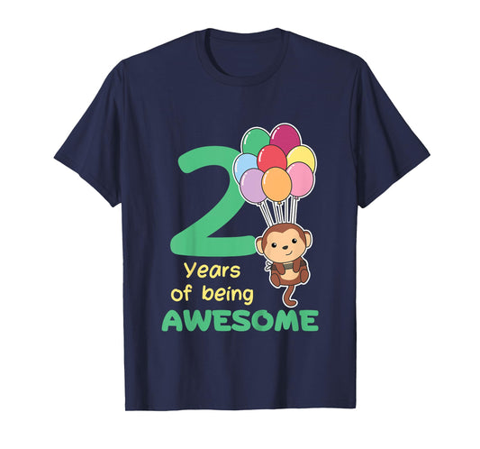 Monkey 2nd Birthday For Kids Two Year Old Monkey T-Shirt