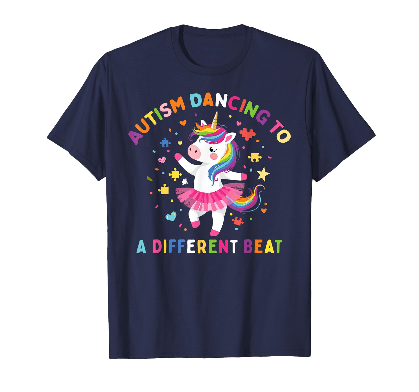 Autism Dancing To Be A Different Beat Unicorn Puzzle Piece T-Shirt