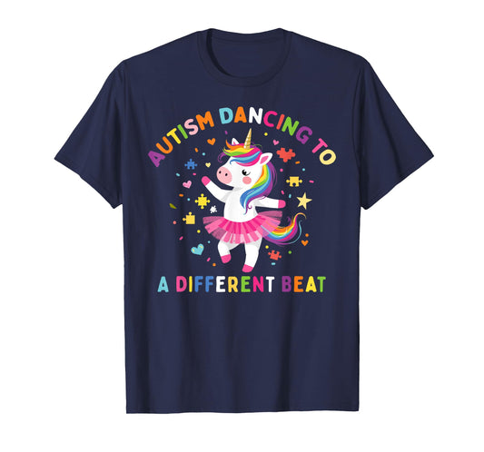 Autism Dancing To Be A Different Beat Unicorn Puzzle Piece T-Shirt