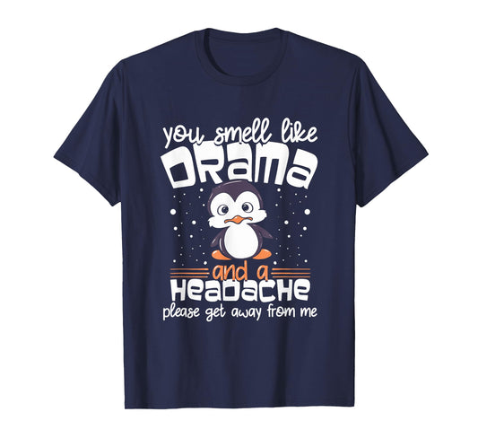 Funny Penguin Drama and Headache Design for Introverts T-Shirt