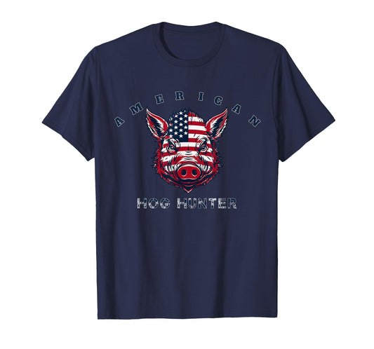 American Hog Hunter Wild Razorback Boar Hunting USA Flag Art T-Shirt