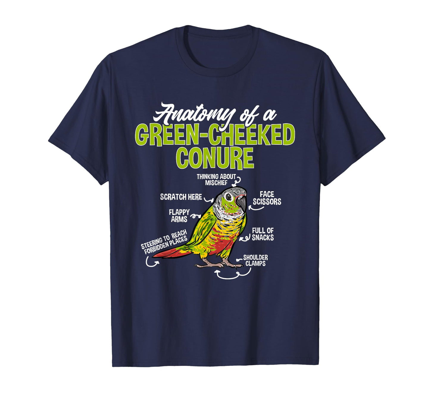 Green Cheek Conure Parrot Anatomy Of A Green-Cheeked Conure T-Shirt