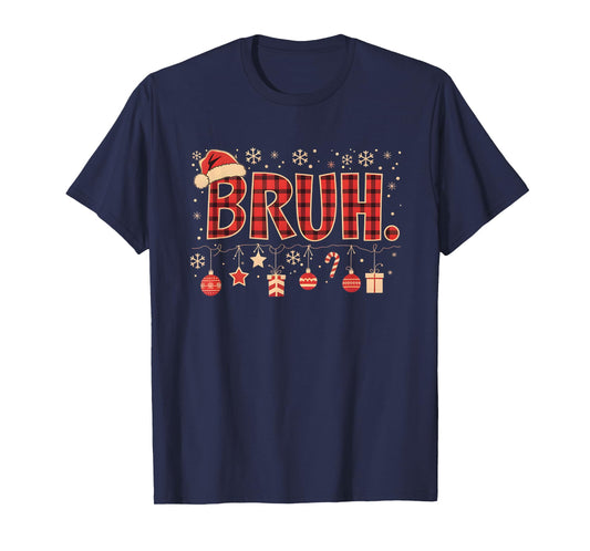 Bruh Funny Christmas Red Plaid Boys Kids Xmas Pajamas Gifts T-Shirt