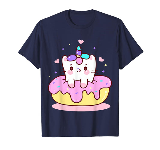 Unicorn Kitty Cat Kitten on Donut Girl Boy Kids Youth Child T-Shirt