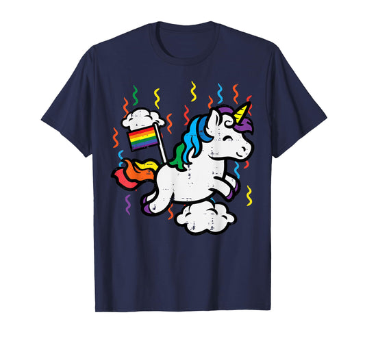 Gay Pride Unicorn Rainbow Flag Clouds Lgbtq Ally Men Women T-Shirt