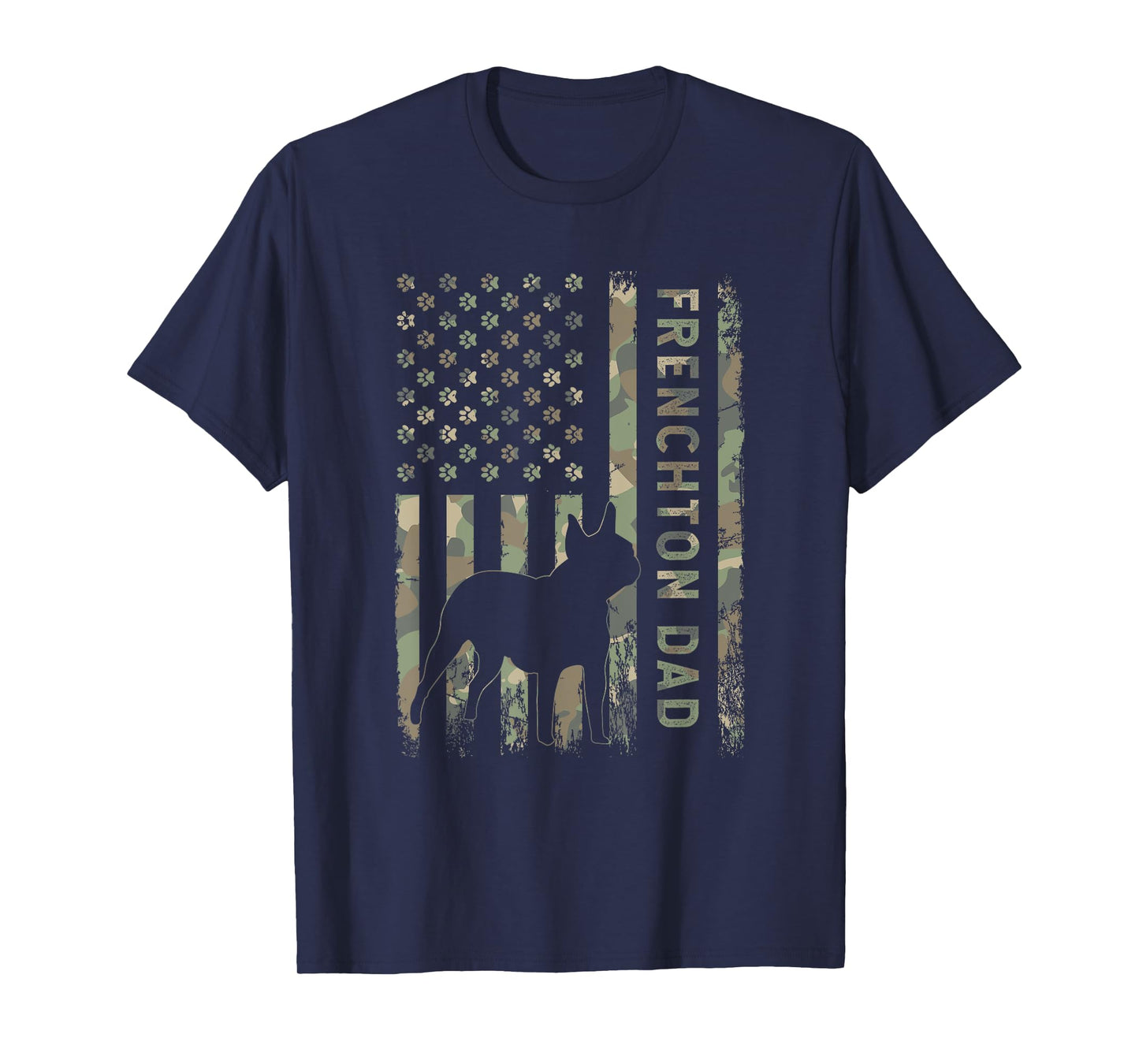 Frenchton Dad French Bulldog Boston Terrier Camo USA Flag T-Shirt