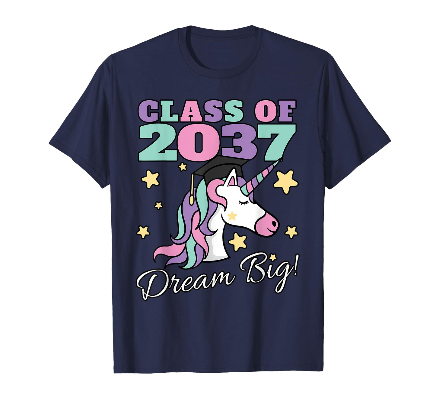 Girls Class of 2037 Magical Unicorn Graduation Cap T-Shirt