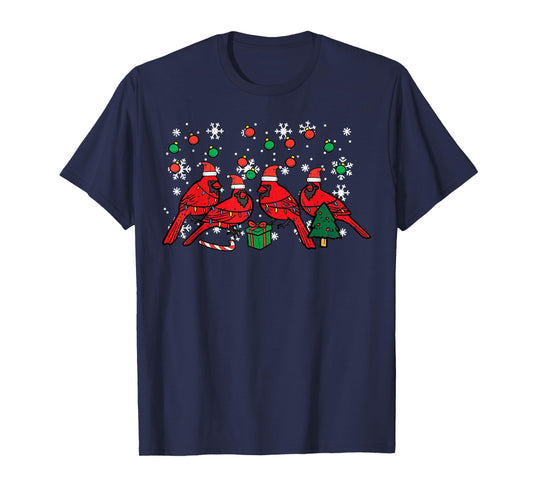 Christmas Cardinal Birds Santa Cute Xmas Men Women Kids T-Shirt