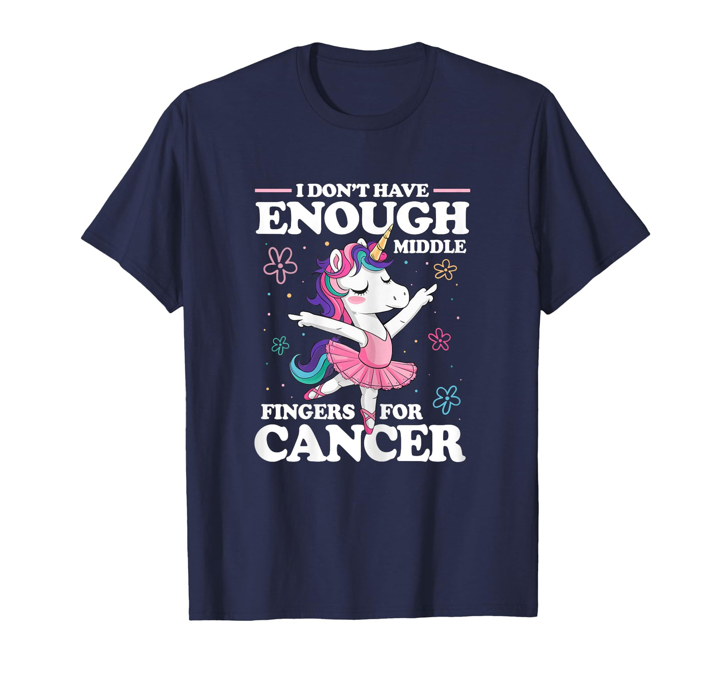 Christmas Funny I Don't Have Enough Middle Fingers For Cancer Unicorn Women's Black X-Small Modern U-Neck Short Sleeve Breast Cancer Awareness T-Shirt