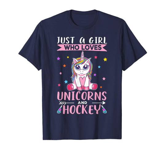 Just A Girl Who Loves Unicorns And Hockey Field Hockey T-Shirt