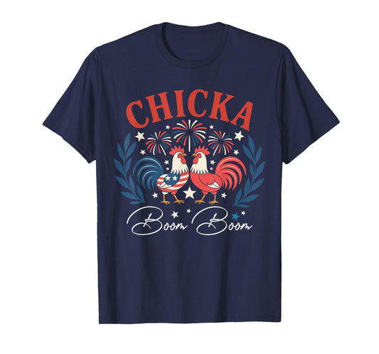 Chicka Boom Boom Cute Chicken Retro 4th of July America T-Shirt