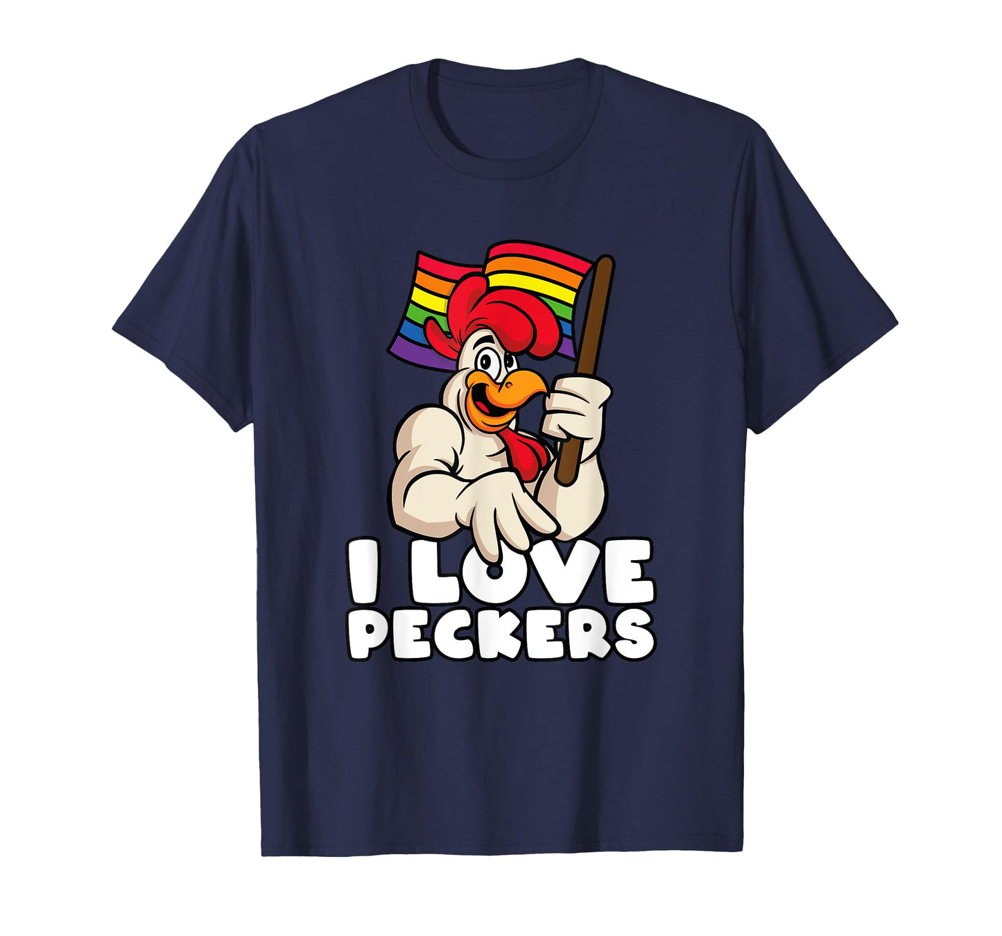LGBT Rainbow Flag Rooster Pun I Love Peckers Gay Chicken Dad T-Shirt
