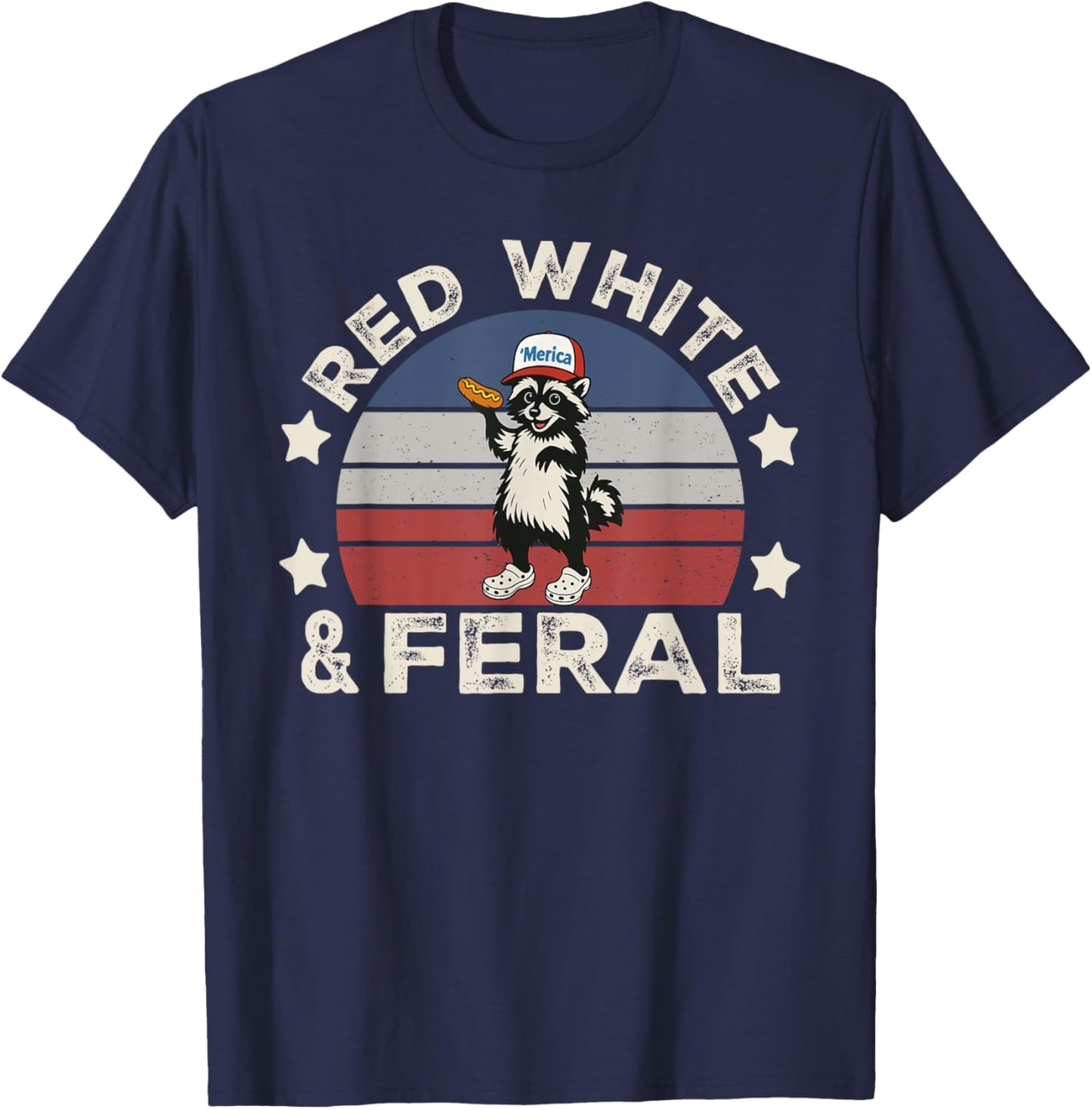 Red White and Feral Funny Hot Dog Raccoon 4th Of July Kids T-Shirt