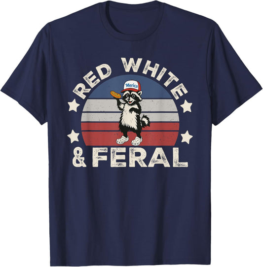 Red White and Feral Funny Hot Dog Raccoon 4th Of July Kids T-Shirt