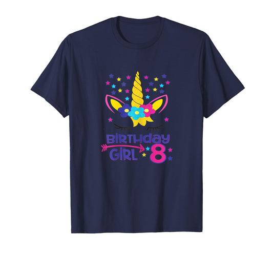 Birthday Girl 8 Unicorn Stars Unicorn Birthday 8 Year Old T-Shirt