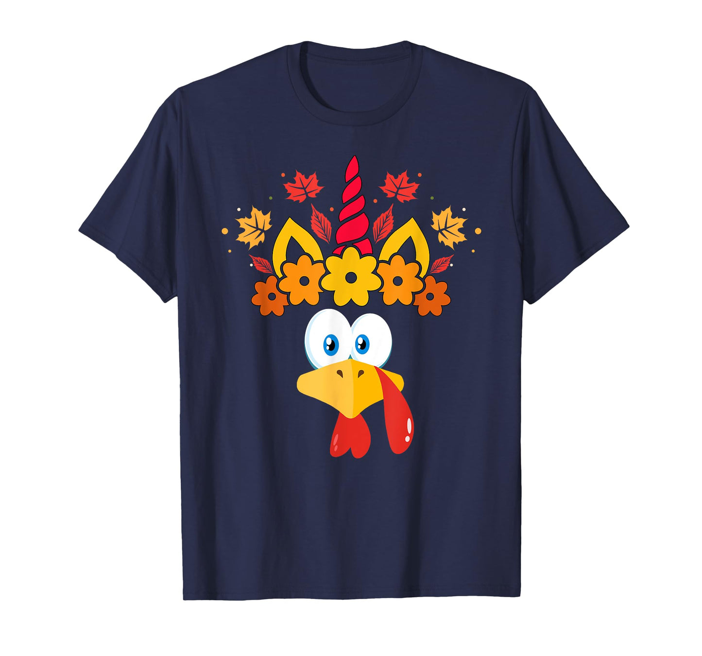 Funny Turkey Unicorn Face Girls Thanksgiving Kids T-Shirt