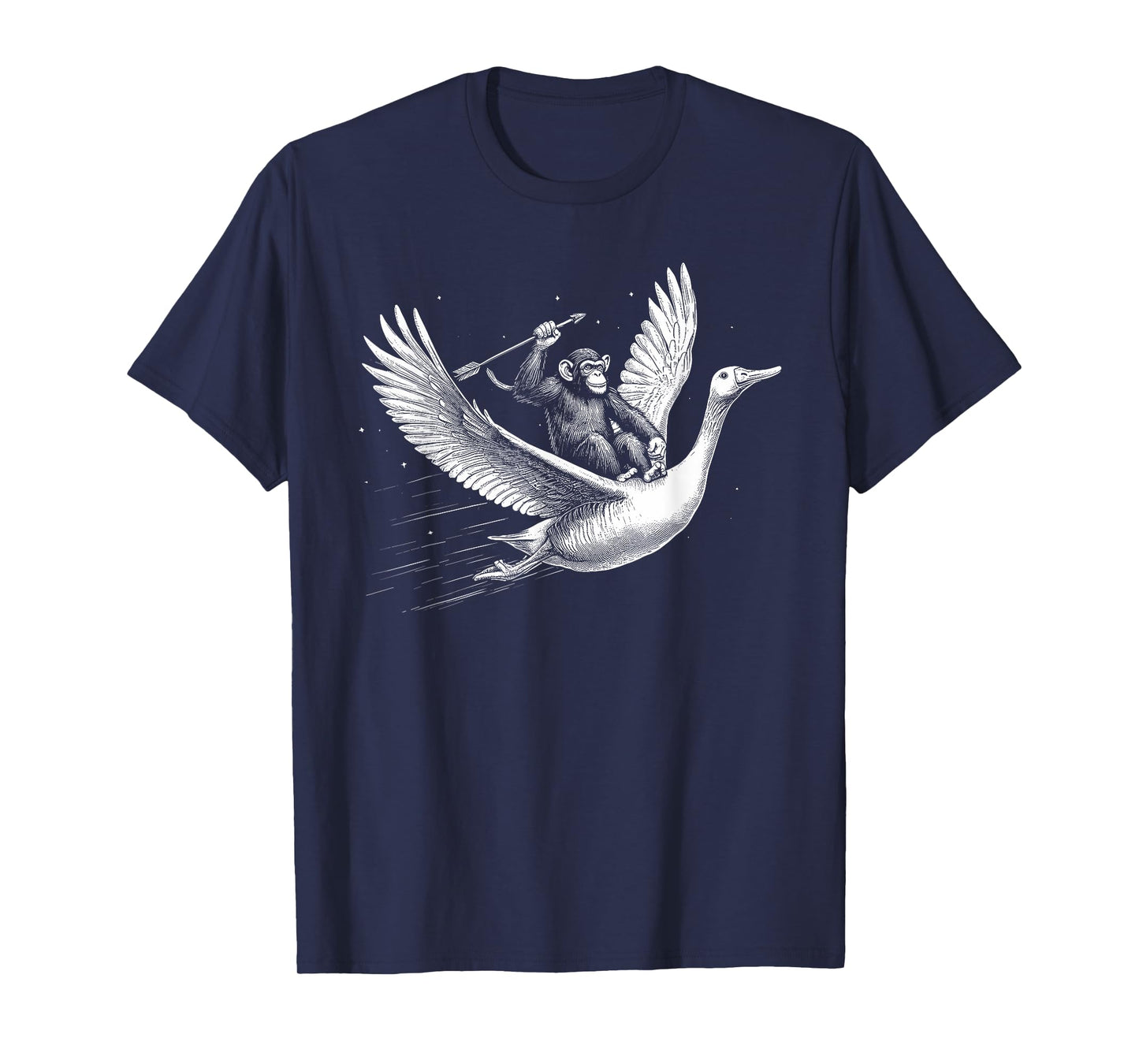 Monkey Riding Goose with Spear Surreal Art T-Shirt