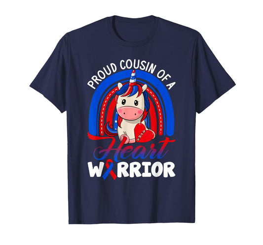 Proud Cousin Of A Heart Warrior CHD Awareness Unicorn Rainbo T-Shirt