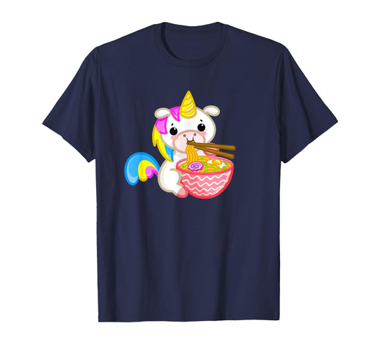 Unicorn Eating Ramen Kawaii Japanese Noodles Anime Teen Girl T-Shirt
