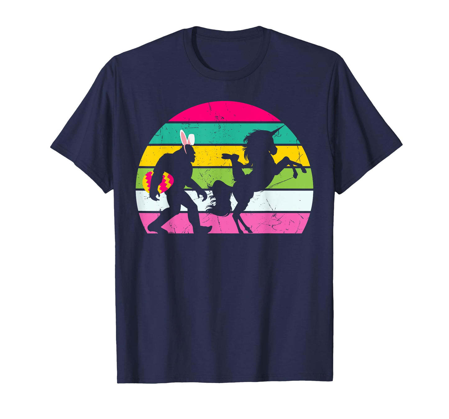Bigfoot Unicorn Easter Bunny Retro Colorful Sunset Funny T-Shirt