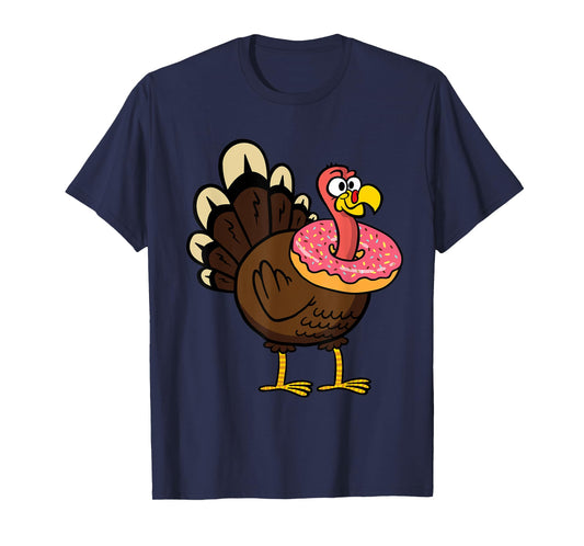 Turkey With Donut Thanksgiving Day Funny Bird Fall Autumn T-Shirt