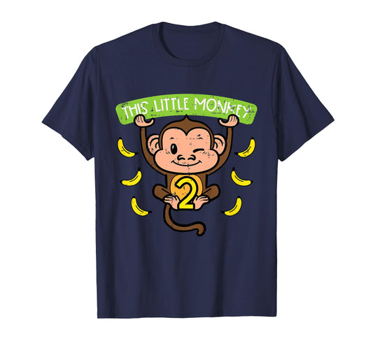 2nd Birthday This Little Monkey 2 Years Old Boys Girls Kids T-Shirt