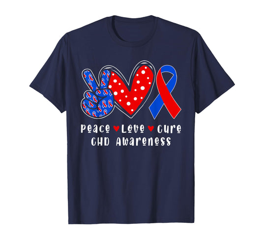 Peace Love Cure CHD Congenital Heart Defect Awareness Ribbon T-Shirt