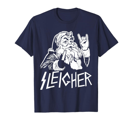 Sleigher Heavy Metal Santa Claus Rock On Goth Christmas T-Shirt