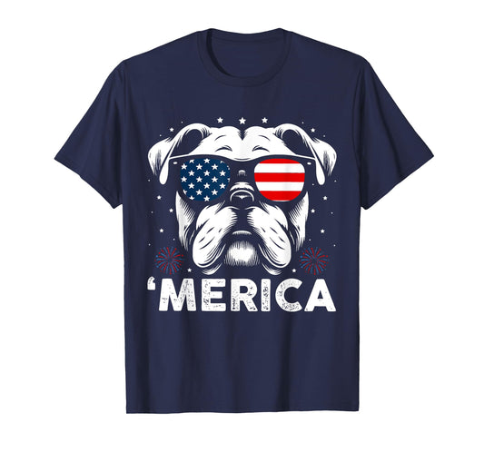 English Bulldog Dog Merica Patriotic USA Flag 4th Of July T-Shirt
