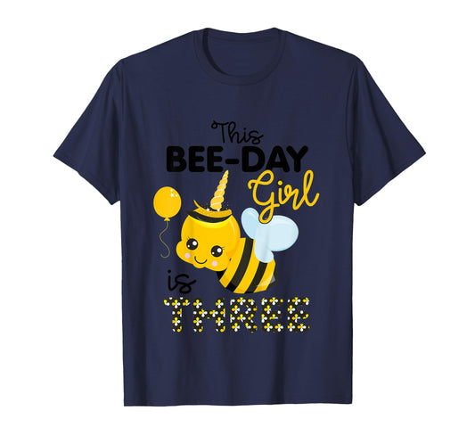 Kids 3rd Birthday Girl Bee Themed 3 Year Old Bday Matching Party T-Shirt