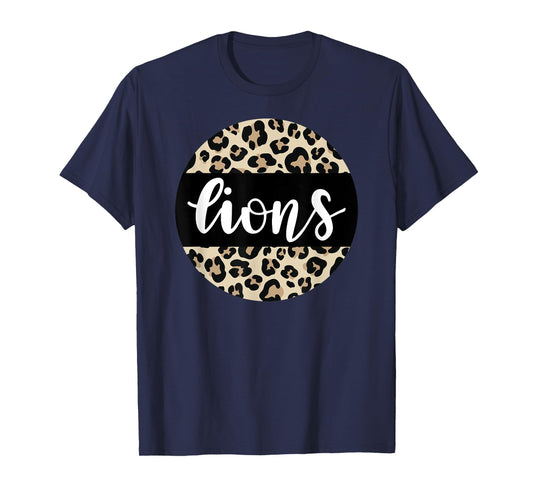 Leopard Print Lions Team Mascot School Spirit Game Night T-Shirt