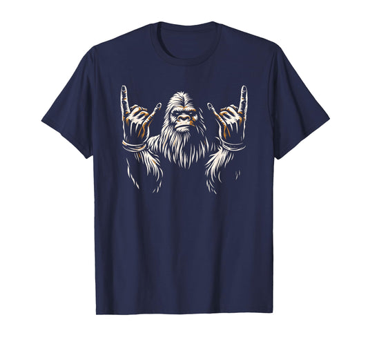 Bigfoot Rock On Sasquatch Rock and Roll Funny Rocker Graphic T-Shirt