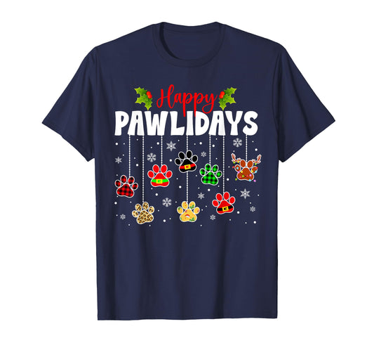 Funny Happy Pawlidays Christmas Dog Paw Xmas Dogs Lovers T-Shirt for Men Women