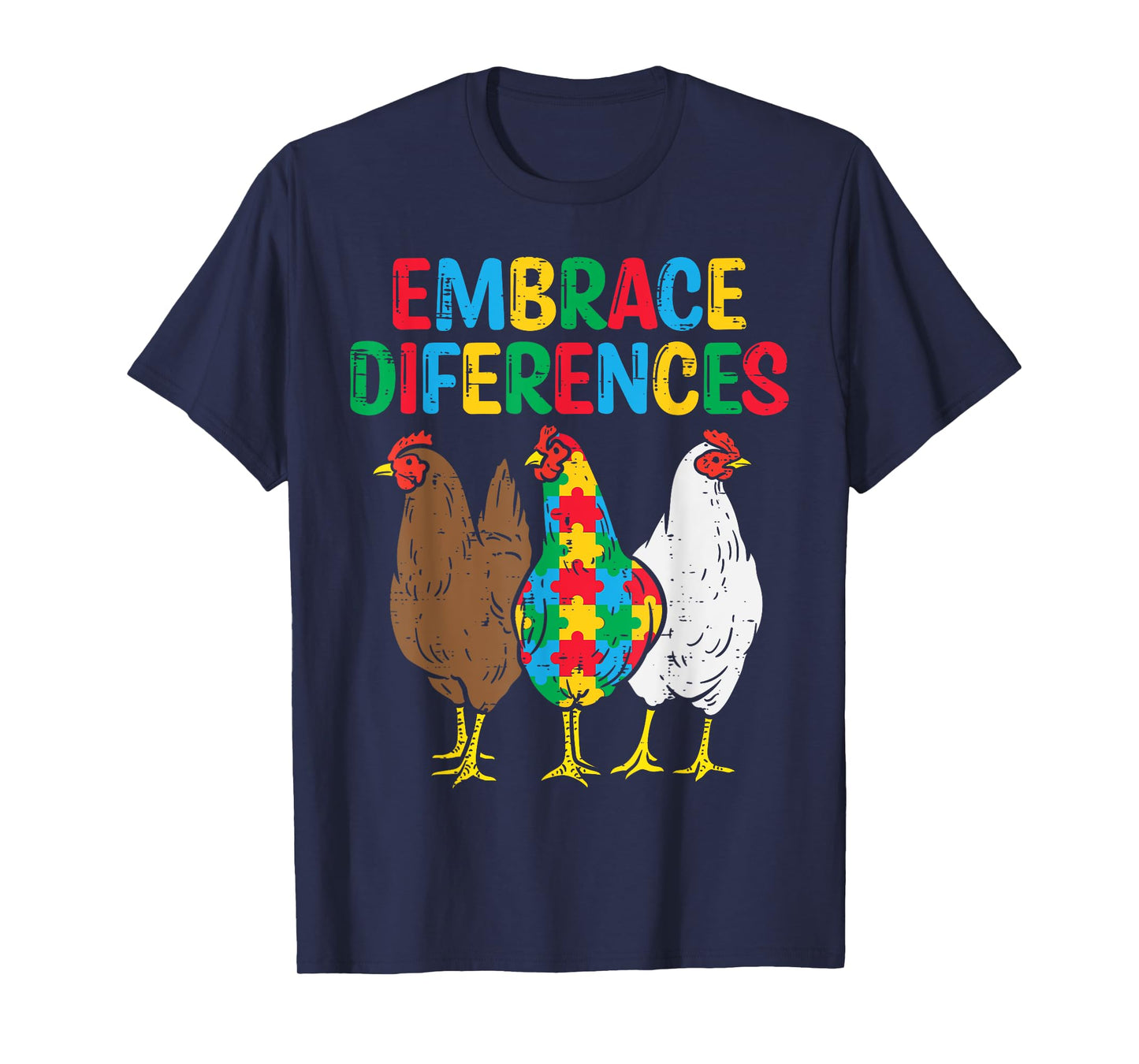 Embrace Differences Chicken Puzzle Autism Awareness Animal T-Shirt