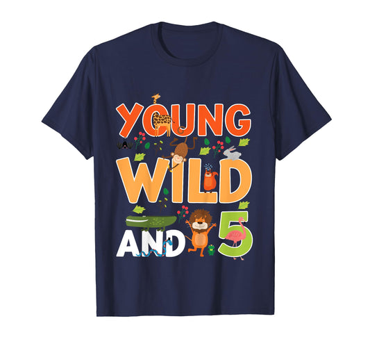 Kids 5 year old wild zoo theme birthday animals safari jungle boy T-Shirt