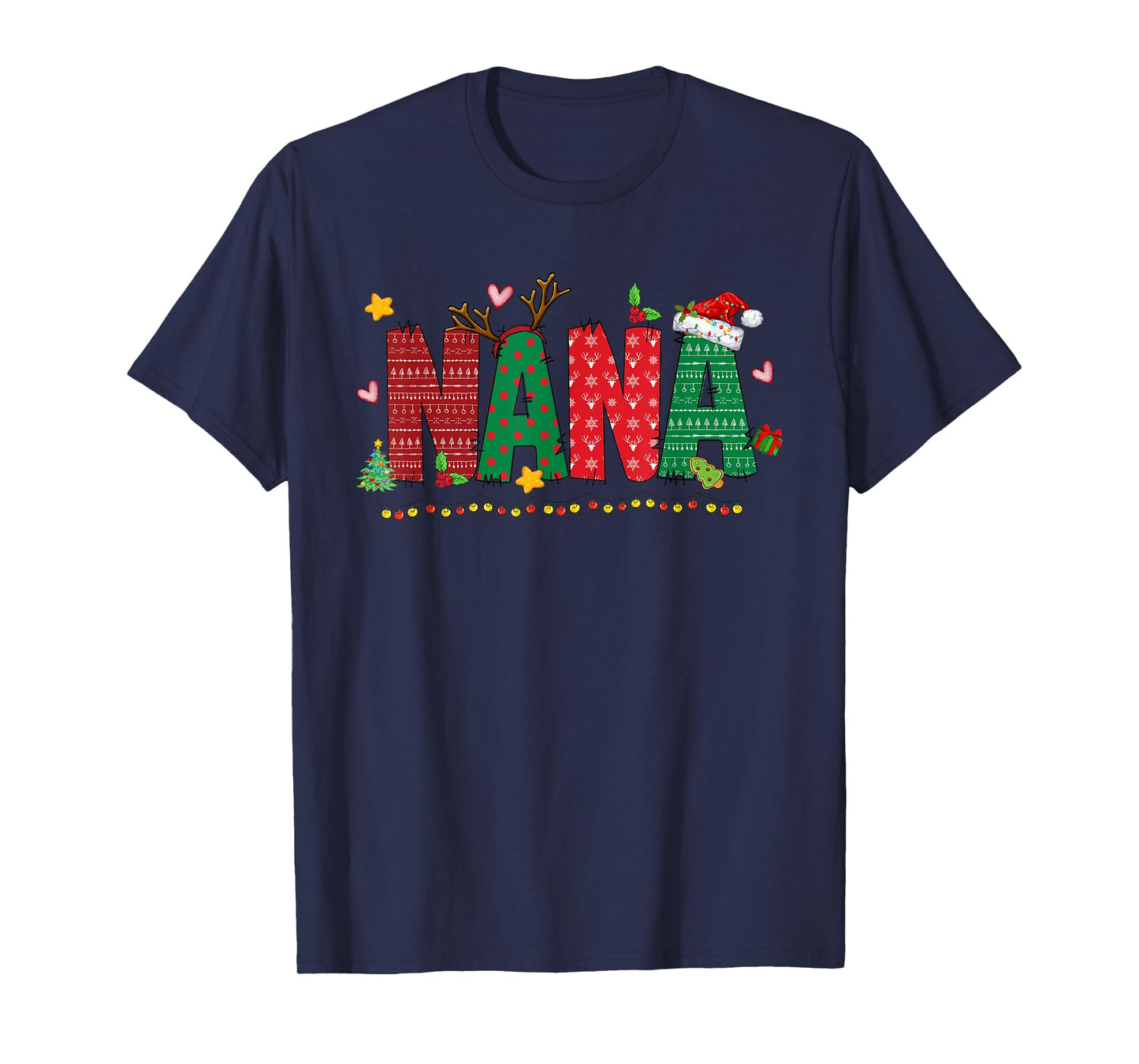 Nana Claus Christmas Lights Pajama Family Matching T-Shirt